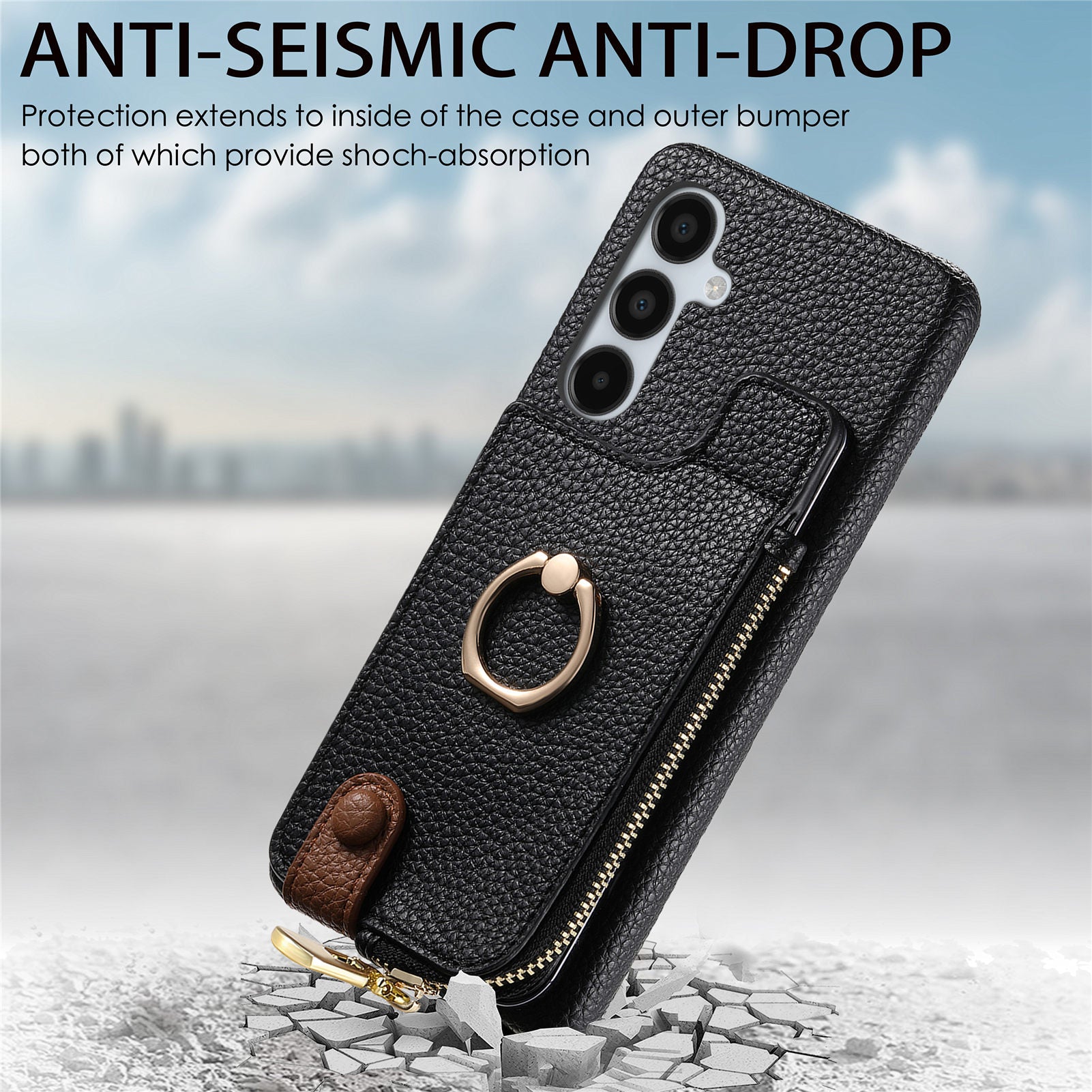 Y3 for Samsung Galaxy A15 4G / A15 5G Phone Case Leather+TPU Kickstand Cover with Zipper Pocket Y3 for Samsung Galaxy A15 4G / A15 5G Phone Case Leather+TPU Kickstand Cover with Zipper Pocket
